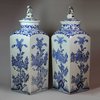 Y618 Pair of Japanese blue and white square canisters and covers