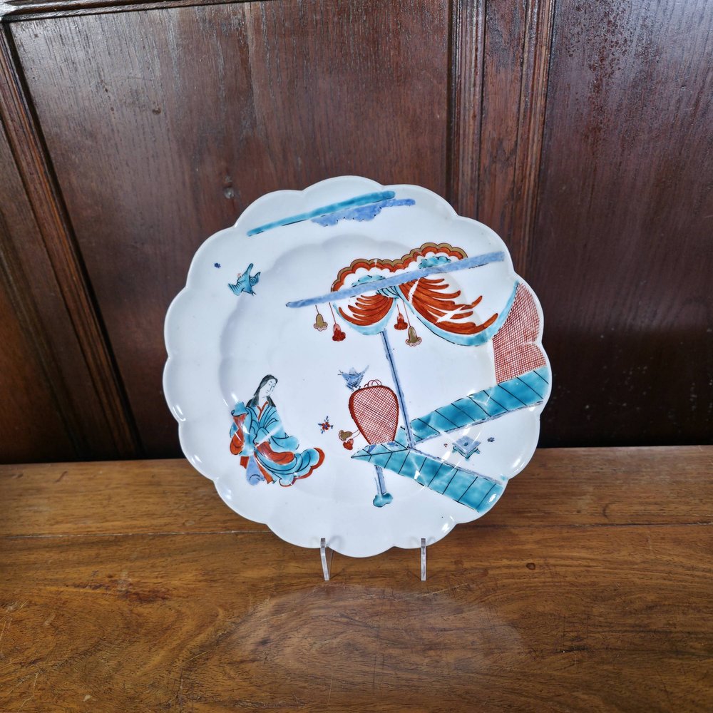 AA36 Rare English Chelsea plate,circa 1750-52, decorated after a Japanese kakiemon design with the ‘Lady in the Pavilion’ pattern