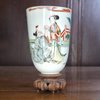 AA63 Rare 'U' shape famille verte beaker is painted with an elderly man exchanging a gift with a young girl.