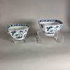 AA114 Pair of Chinese blue and white bowls of square section with canted corners, Kangxi (1668-1722) each side decorated