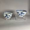 AA114 Pair of Chinese blue and white bowls of square section with canted corners, Kangxi (1668-1722) each side decorated