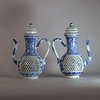 AA16 A pair of blue and white double-walled reticulated ewers and covers of slender form, Kangxi(1662-1722)