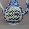 AA16 A pair of blue and white double-walled reticulated ewers and covers of slender form, Kangxi(1662-1722)