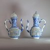 AA16 A pair of blue and white double-walled reticulated ewers and covers of slender form, Kangxi(1662-1722)