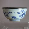 AA27 Rare Ming 16th century warming bowl, painted in a good underglaze cobalt-blue with scholars playing Go