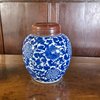 AA39A Chinese blue and white jar Kangxi(1662-1722) painted in a bright cobalt blue  with scrolling lotus and the shou symbol