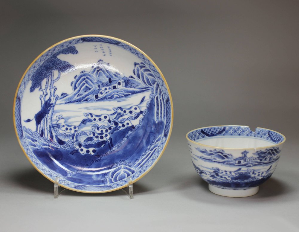 F359 Very rare Chinese export blue and white teabowl and saucer