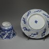 F945 Blue and white moulded teabowl and saucer