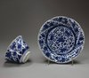 F952 Blue and white moulded teabowl and saucer