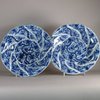 W489 Pair of fluted blue and white dishes Kangxi