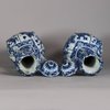 W750 Pair of Chinese blue and white ‘phoenix-head’ ewers and covers, Kangxi (1662-1722), of octagonal ogee-shaped section with ribbed necks, flaring rims and ornate phoenix-form spouts; the bulbous bodies