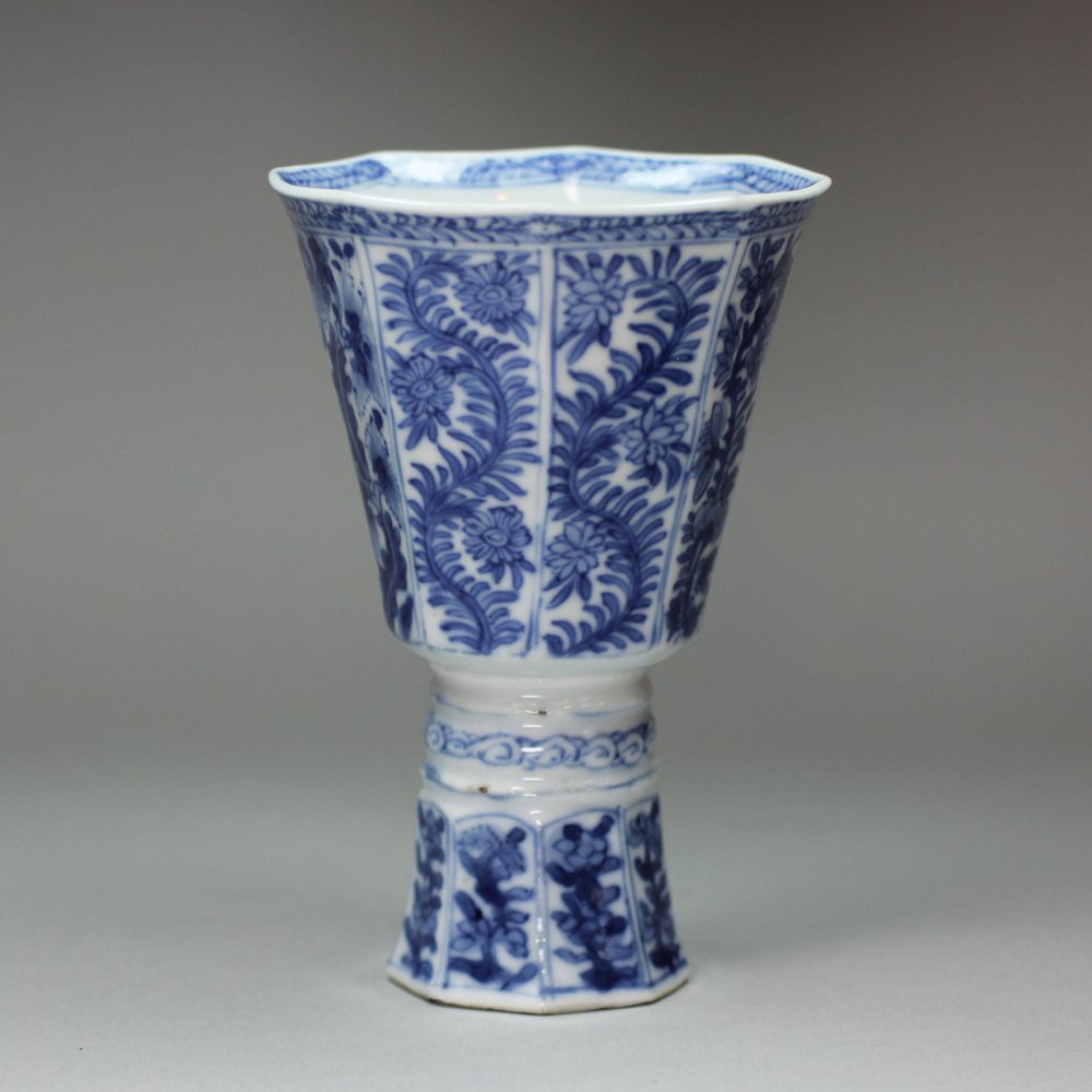 J317 Blue and white octagonal stem-cup, Kangxi (1662-1722)