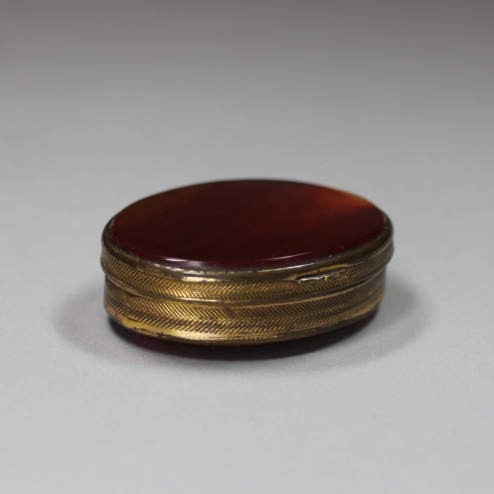J447 Oval agate box with copper mounts, c.1820