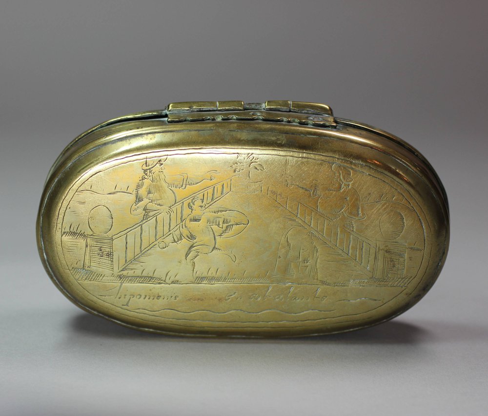 J476 Brass oval tobacco box, circa 1760