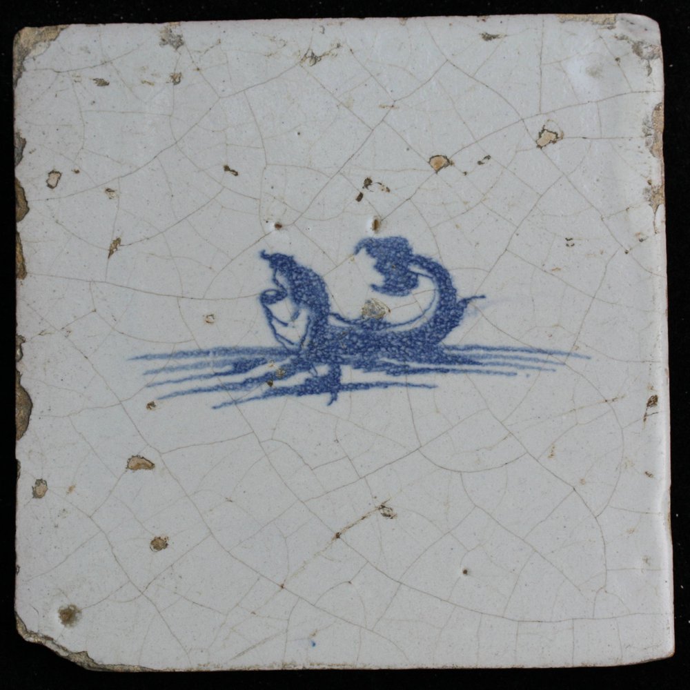 J54 Dutch Delft blue and white tile, 17th century