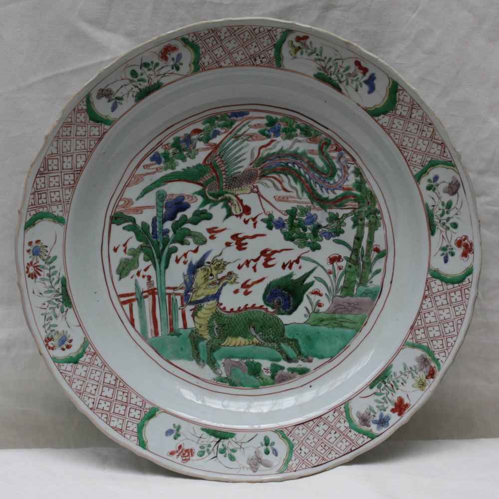JB33 Famille verte dish decorated dragon and phoenix diameter: 15in