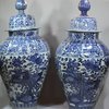 K485 Superb pair of Japanese Arita blue and white vases and covers