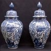 K485 Superb pair of Japanese Arita blue and white vases and covers