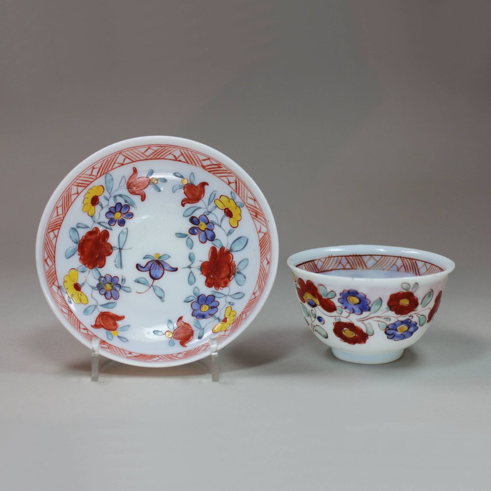 K715 German milk glass teabowl and saucer, 18th century