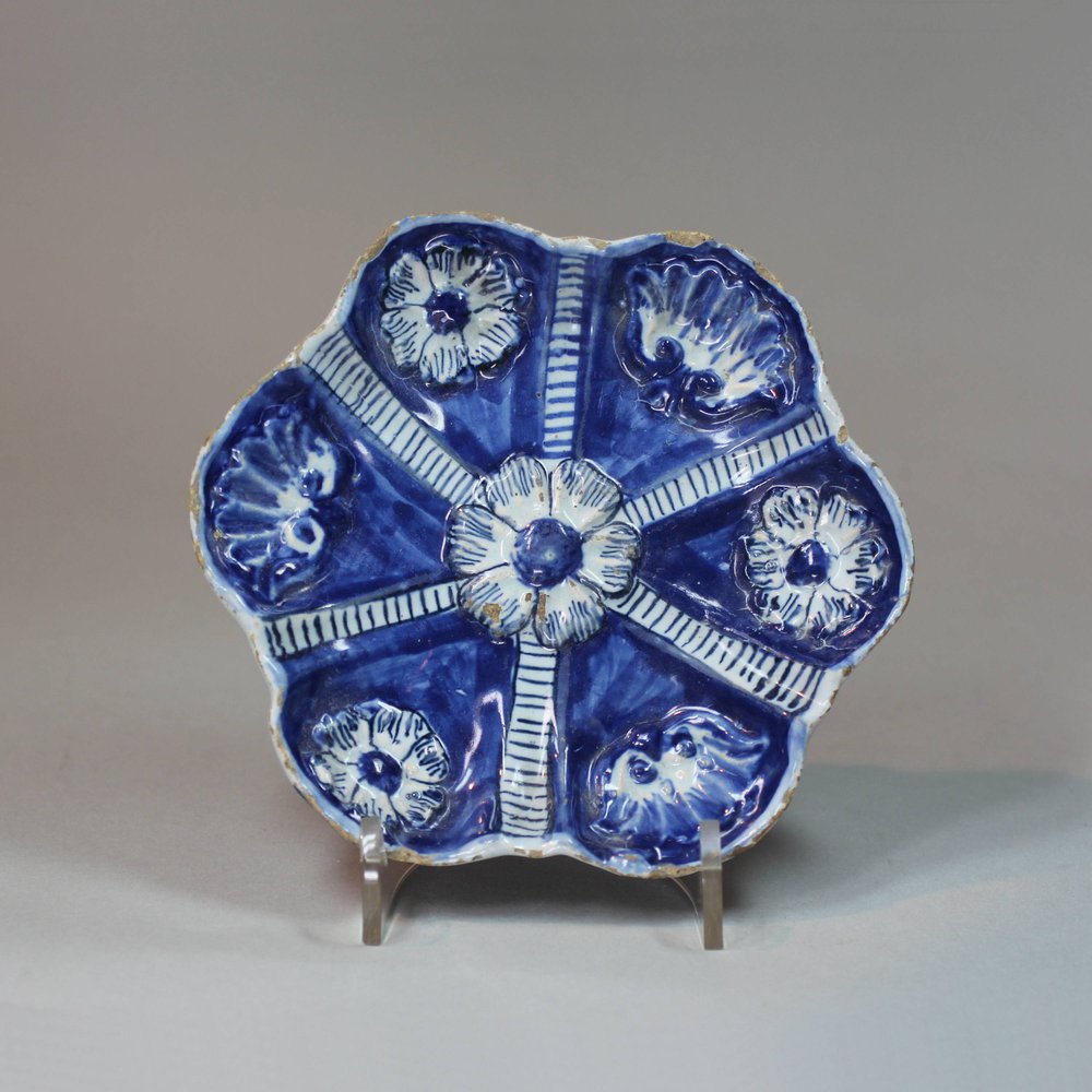 K745 Dutch delft blue and white hexagonal stand, c. 1750