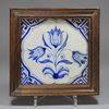 K855 Dutch Delft  blue and white 'drie tulip' tile, circa 1640