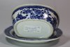 L170 Small blue and white butter tub and cover and stand