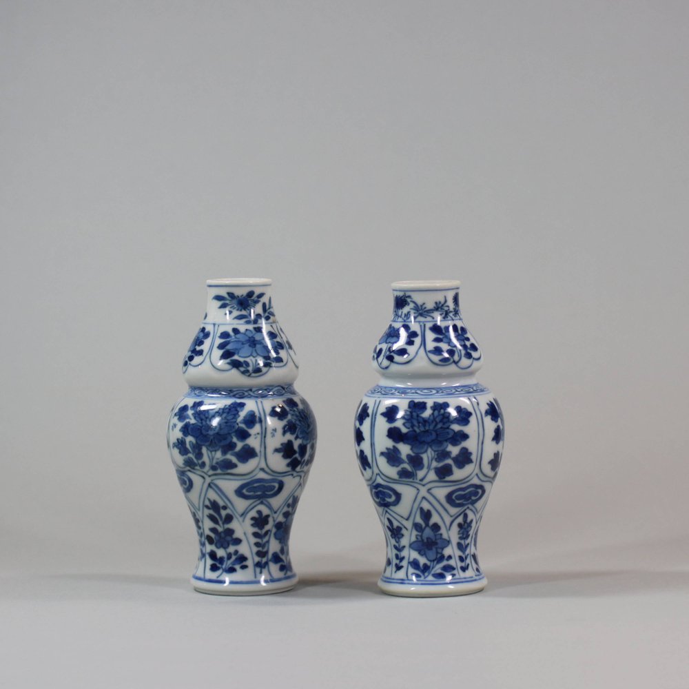 MW39A Pair of miniature Chinese blue and white waisted lobed vases