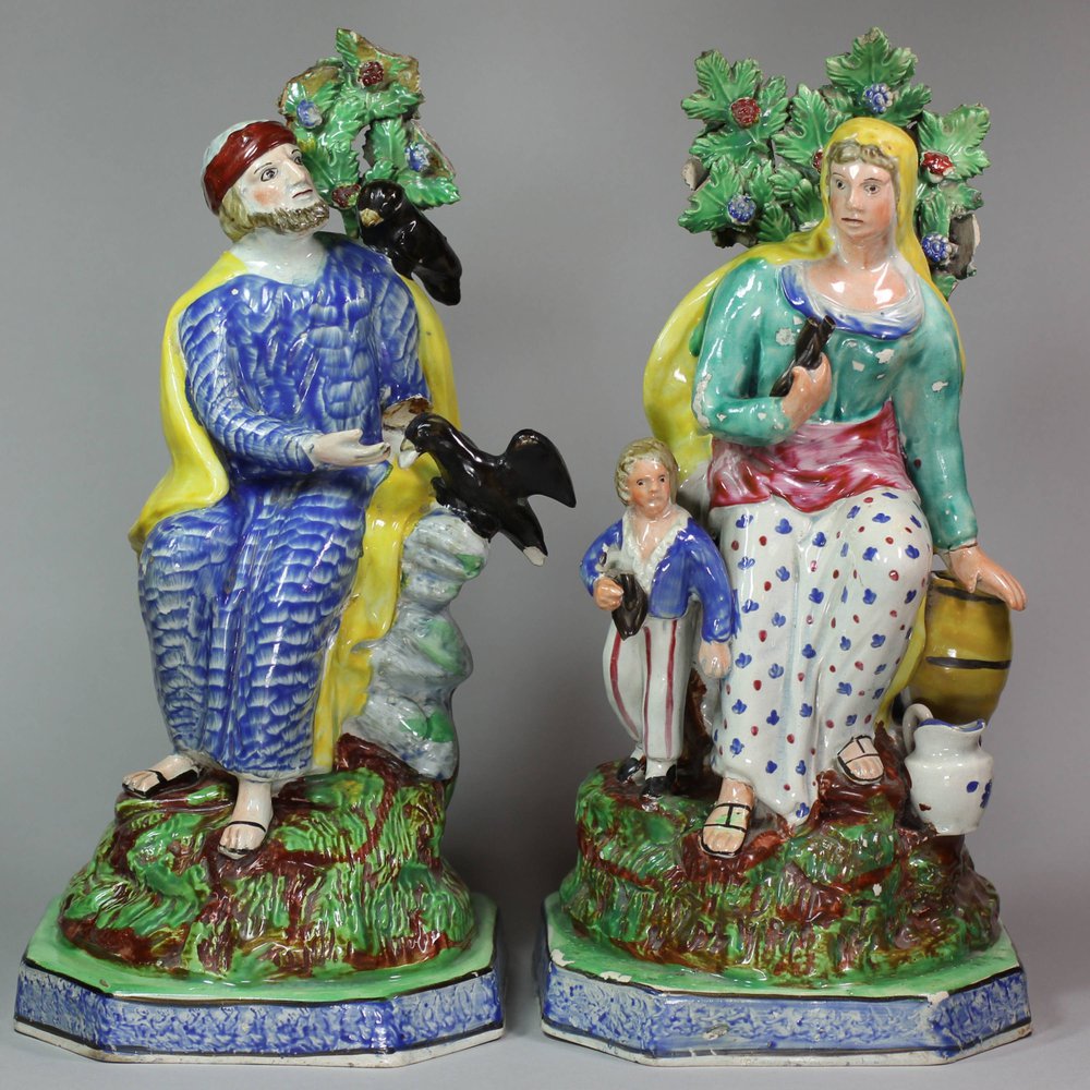 N35 Pair of Staffordshire figures of Elijah and the ravens and the