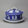 N485 Wedgwood blue jasper butter tub, cover and stand