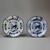 N620 Pair of Dutch blue and white delft small plates, circa 1760