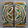 N720 Two polychrome Spanish pottery ceiling tiles, c1500-50