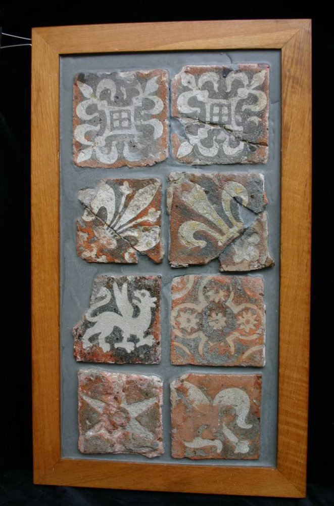 N721 Eight English medieval floor tiles, 14th century