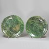 P180 Pair of Chinese spinach green jade circular dishes