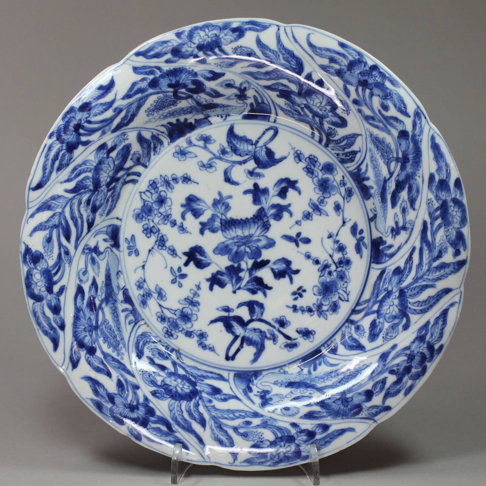P573 Blue and white moulded plate, Kangxi (1662-1722)
