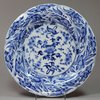 P573 Blue and white moulded plate, Kangxi (1662-1722)