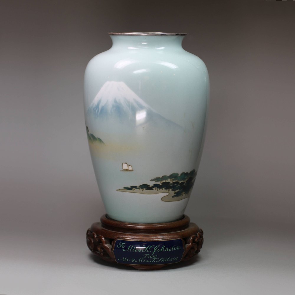 P757 Japanese cloisonné vase with white metal mounts, c. 1900