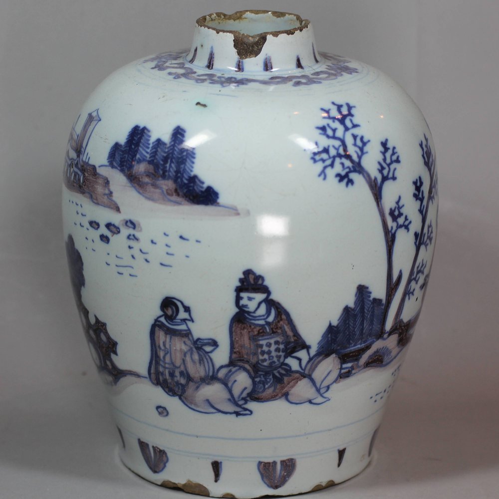 Q13 Dutch or possibly German Frankfurt delft ovoid vase