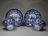 Q147 Pair of Chinese blue and white moulded bowls and saucers