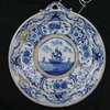 Q308 Northern European large blue and white tin glazed dish with a