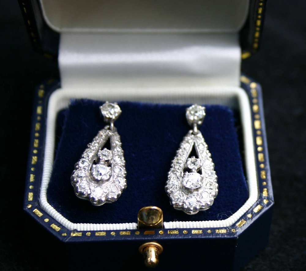 Q497 Pair of diamond earrings c1880      SOLD