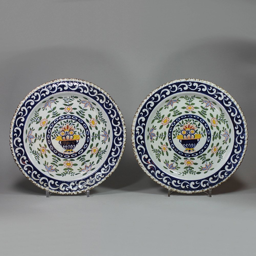 Q705 Pair of Dutch delft polychrome plates, 18th century