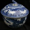 Q798 Large Japanese Imari blue and white bowl and cover; decorated