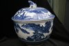 Q798 Large Japanese Imari blue and white bowl and cover; decorated