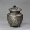 R437 Japanese silver metal censer in the shape of a woven basket with