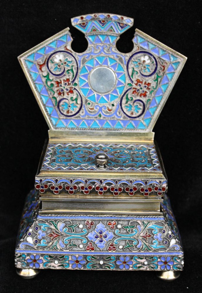 R527 Russian gilded-silver and cloisonné-enamel salt throne