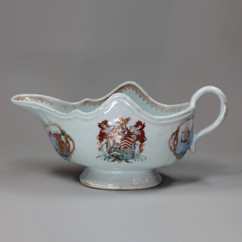 R627 Armorial famille-rose sauceboat, Qianlong (1736-1795)