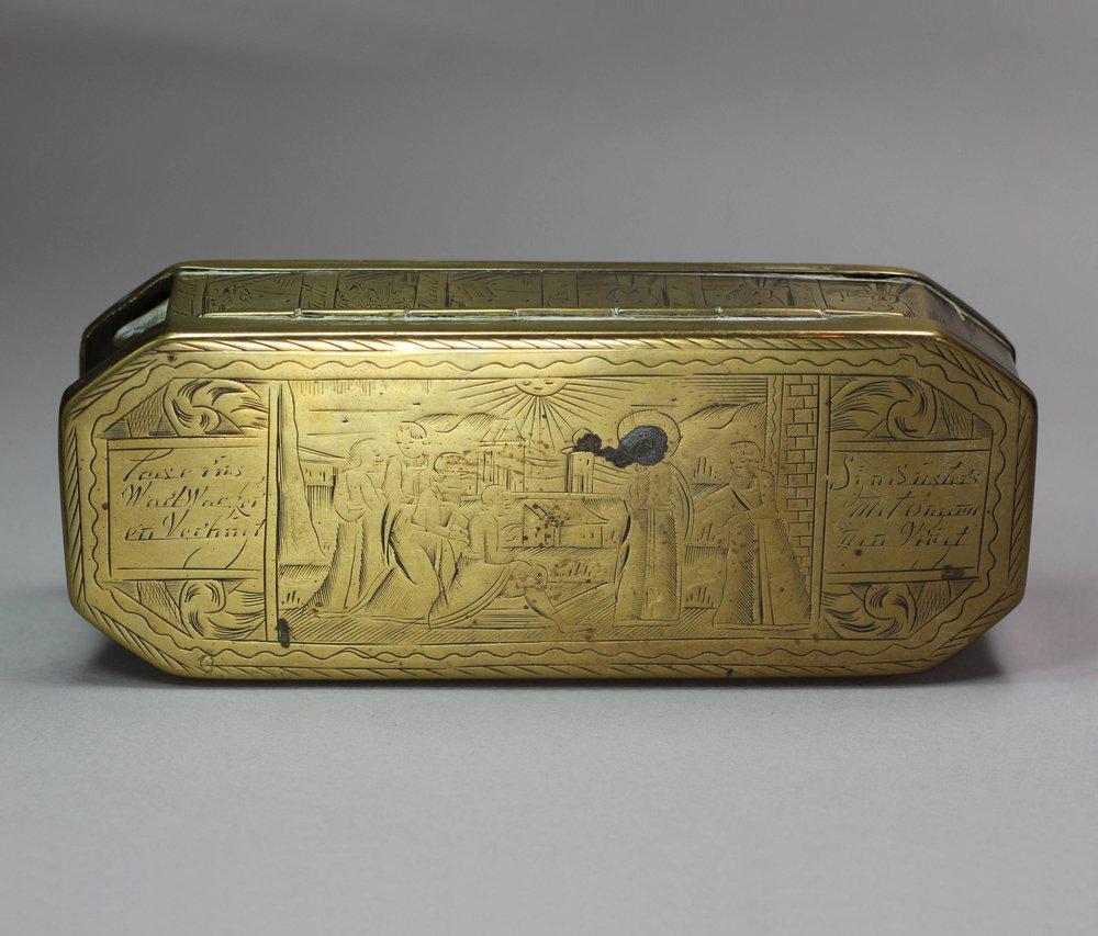 R635 Dutch brass and copper octagonal tobacco box, 18th century