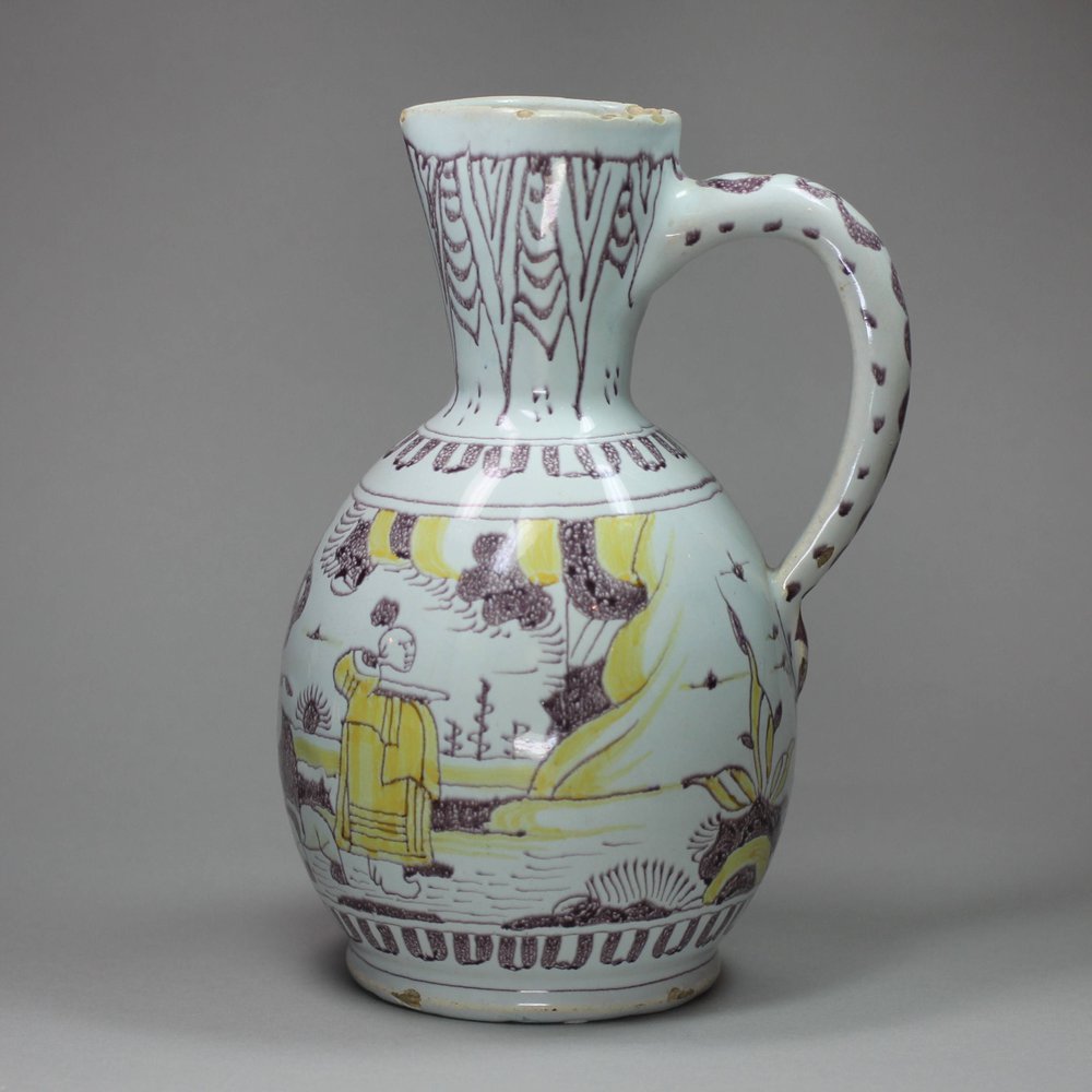 R668 Frankfurt Delft polychrome jug, circa 1700