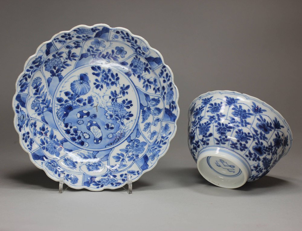 R860 Blue and white moulded bowl and saucer, Kangxi (1662-1722)