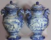 R937 Pair of Italian Savona blue and white amphoras and covers